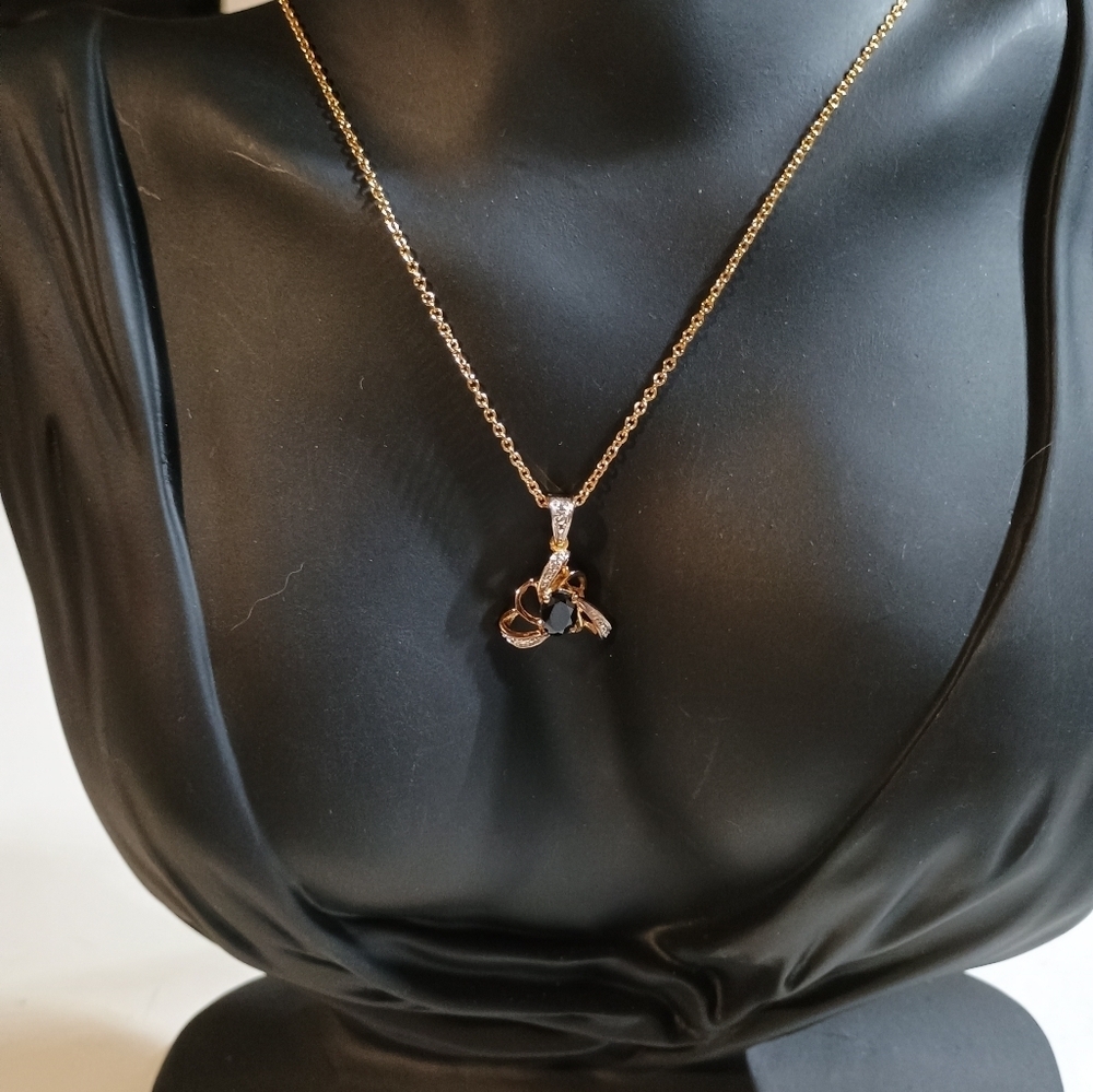 Gold Plated Sterling Silver and Black Tourmaline Pendant Necklace